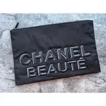 CHANEL 香奈兒 時尚 黑色 帆布 大容量 手拿包 化妝包 旅行袋 贈品包 絨布