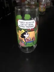 Vintage McDonalds Peanuts Camp Snoopy Charlie Brown Glass Cup"Properly Prepared"