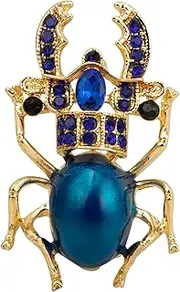 [Knighthood] Brooch Lapel Pin for Men Blue And Gold Beetle With Stone Detailing Broochfor Suit Tuxedo of Shirts Tie Hat Scarf, Standard, Brass Zinc, No Gemstone