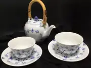 Royal Copenhagen Teapot Teacup and Saucer Set White Blue Fluted Porcelain