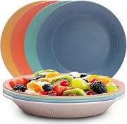 8 Pack 9 Inch Unbreakable Deep Dinner Plates Set, Lightweight Wheat Straw Hat Plates, Plastic Plates Reusable, Assorted Colors Dinnerware Sets, Microwave & Dishwasher Safe, BPA Free and Healthy