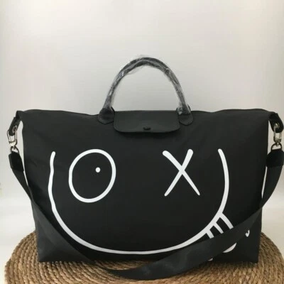 Longchamp X Andre Le Pliage 18 Large Nylon Travel Satchel Tote Bag Black New