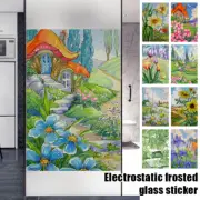 Home Office Film Retro Landscape Bird Flower Window Glass Electrostatic Stickers