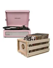 [Crosley] Voyager Bluetooth Portable With Bundled Record Storage Crate in Pink