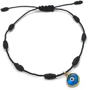 [MYSTIC JEWELS] by Dalia - Kabbalah Bracelet - 7 Knots Black Thread with Small Eye in 925 Gold Plated Silver - Unisex - Adjustable - Evil Eye Protection, Good Luck
