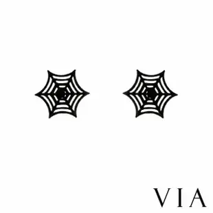 【VIA】白鋼耳釘 白鋼耳環 蜘蛛網耳環/節日系列 縷空蜘蛛網造型白鋼耳釘(黑色)