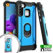 For Samsung Galaxy A21 S215DL A215W A215U1 Metal Jacket Stand Case Cover Blue+TG