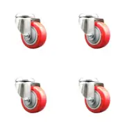 3 Inch 316SS Red Polyurethane Wheel Swivel Bolt Hole Caster Set Service Caster