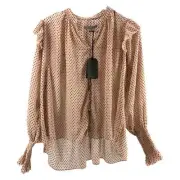 All Saints Peach Button-Up Polka Dot Peasant Blouse | Size 2