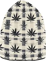 Grey Marijuana Buffalo Plaid Check Knit Beanie hat Hats for Women Vintage for Skating, Grey Marijuana Buffalo Plaid Check, One Size