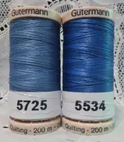 2 blue GUTERMANN 100% cotton hand thread for Quilting 220 yard Spools