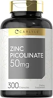 Zinc Picolinate 50mg | 300 Capsules | Value Size | Non-GMO and Gluten Free Supplement | by Carlyle