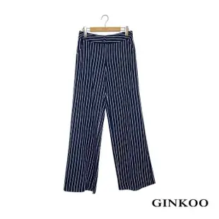 【GINKOO 俊克】直條紋麻料寬褲