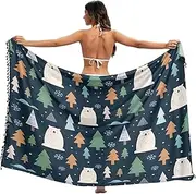 [RPLIFE] Cute Polar Bears Blue Bathing Suit Wraps Sarongs, Womens Tassel Sarong for Summer Beach/pool, Large, Cute Polar Bears Blue, Medium