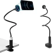 Magnetic Gooseneck Phone Holder Mount for iOS, Magnetic Adjustable Cell Phone Stand Holder for 15 14 13 12, 360° Rotation Adjustable for Bed, Desk