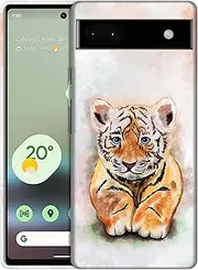 [GlamCase] for Google Pixel 6A 5G, Pixel 6A 5G Case - Cute Baby Tiger Design Printed Slim & Sleek Cute Plastic Hard Snap on Protective Designer Back Phone Case/Cover for Google Pixel 6A 5G White