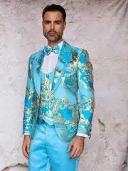 NWT 40R TURQUOISE MENS SUIT, SLIM FIT, 2 SIDE VENT, FLAT FRONT PANTS,