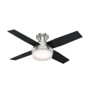 Modern 44 Inch Low Profile Ceiling Fan with LED Light and Remote Brushed Nickel