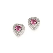 Sterling Silver Pink Tourmaline Heart Post Earrings