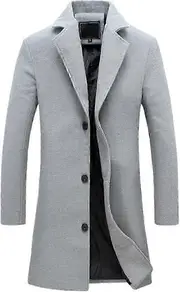 Men's Work Business Coat Classic Trench Overcoats Mid Long Wool Blend Top Pea Coats Winter Jackets Light-Grey l