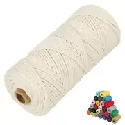 3mmx109 Yards Macrame Cotton Cord 4Ply Twisted Macrame Yarn Natural Cotton White