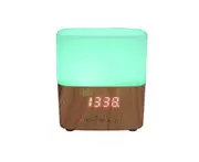 300ml Bluetooth Clock Humidifier Ultrasonic Bluetooth Air Purifier Wood Grain Aromatherapy Machine Home Colorful Aromatherapy Lamp-Dark