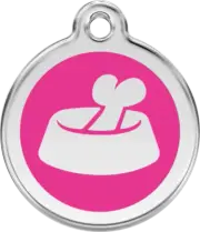 Red Dingo Bone in Bowl Tag Hot Pink - Lifetime Guarantee - Cat, Dog, Pet ID Tag