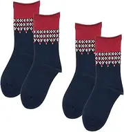 fukuske(福助) Fukusuke 3245Q22M Women's Satisfying Switching Patterns Crew Length Socks, Thin Fabric, Wool Blend Socks, Set of 2, Loose Mouth, Loose Toe Heels, Loose Toes, Hard to Crush