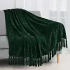 Emerald Green Chenille Throw Blanket for Couch Soft Forest Green Knit Blanket...