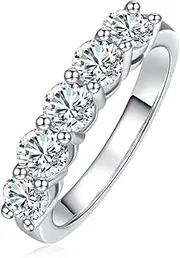 [AnuClub] 5 Stone Moissanite Ring 1.5cttw D Color Lab Diamond Gold Plated Silver Stackable Rings For Women With Certificate