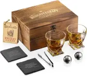 Mixology Glass & Whiskey Stones Set – Two 10oz Glasses w/ 2 Stainless Steel B...