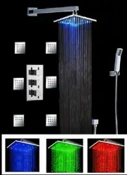 Luxury Shower set with LED Shower Head, Rainfall 6 Massage Jets Spray