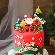 JeVenis 7 PCS Funny Santa Claus Cake Topper Christmas Tree Cake Decoration Christmas Cake Topper Gingerbread House