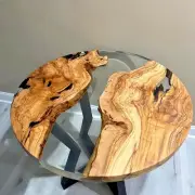 Live Edge Round Epoxy Resin Walnut Wood Sofa Coffee, Dinning Table Top