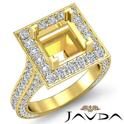 Princess Diamond Engagement Vintage Pave Ring 14k Yellow Gold Semi Mount 2.1Ctw