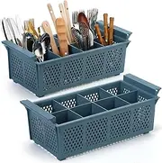 Yungyan 2 Pcs Flatware Dishwasher Basket Silverware Cutlery Washing Basket with Handle 16.81 x 8.07 x 5.91 Inches Utensil Holder Silverware Drying Rack for Commercial Dishwasher Restaurant (Blue)