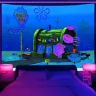 Large Wall Art Blacklight Poster UV Reactive Tapestry Wall Hanging Cartoon Shop
