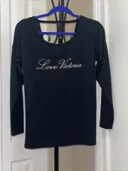 NWT Victorias Secret Long Sleeve Open Back Tshirt Top M Black Love Victoria