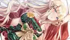 Anime long hair blonde blue eyes flowers rose pointy Play Gaming Mat Desk