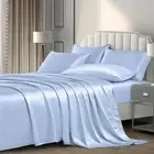 6 Pieces Full Satin Sheets Luxury Silky Baby Blue Satin Bedding Sheet Set, 1 Dee