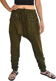 [Sakoonee] Casual Yoga Lounge Pant Harem Pants Unisex Cotton 2 Pockets with Zipper