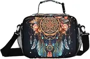 Dreamcatcher Black Floral Insulated Lunch Box for Women Men - Ideal for Work, Picnics - Includes Adjustable Shoulder Strap