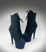 Pleaser Heels Adore 1020 Platform Black Lace Up Front, side zip Ankle Boot