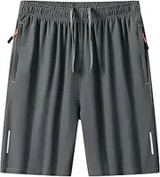 [Aufgevals] Men's Drawstring Gym Workout Running Shorts Quick Dry Training Fitness Golf Hiking Shorts with Zipper Pockets