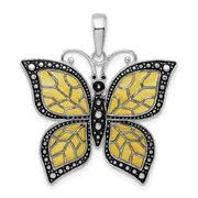 Sterling Silver De-Ani Rhodium-Plated Polished Enameled Yellow Butterfly Pendant