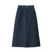 MUJI Women's A-line denim skirt made from kapok nuts, BE1TMA4A, dark navy, women