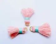 Peach Tassels Peach Tassels with Mint Binding Short Tassel with Jump Rings 3pcs