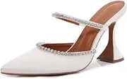 [Vertundy] Women's Mule Heels Rhinestones Strappy Stiletto Slide Pumps Slip On Sexy High Heels Sandals Closed Pointed Toe Backless Dressy Wedding Party Summer Shoes