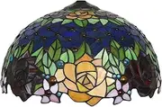 Rose Style Lamp Shade Replacement Only 16X9 Inch Tiffany Stained Glass Lampshades Vintage Handmade Red Orange Yellow Flower Light Cover for Table Lamp Pendant Light Floor Ceiling Lamp,Blue KeYJ