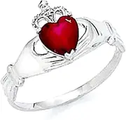 [JewelryWeb] 14k White Gold Love Heart Red Irish Claddagh Celtic Trinity Knot Ring Size 7.0 Statement-Ring for Women